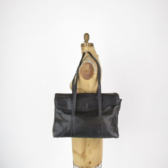 Vtg Distressed Leather Briefcase Laptop Shoulder Men's womens Bag Black